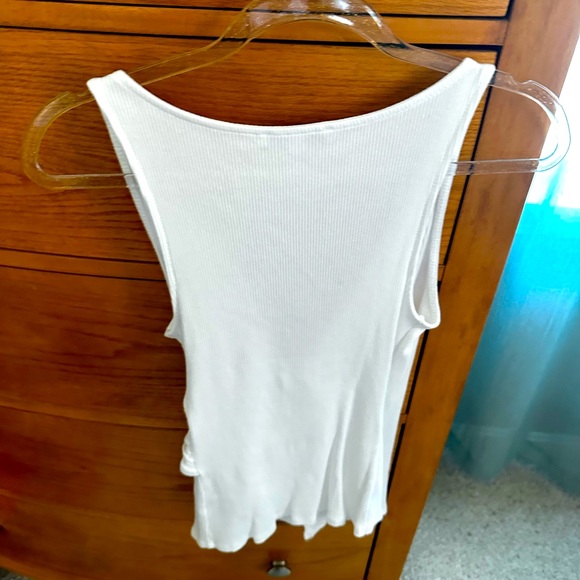 EXPRESS One Eleven line tie-front white ribbed-knit women’s top size S worn once - Picture 3 of 8